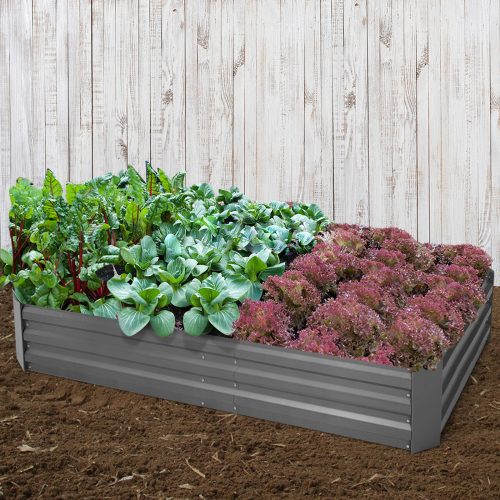 Green Fingers Galvanised Steel Garden Bed – Aliminium Grey – 210x90x30 cm