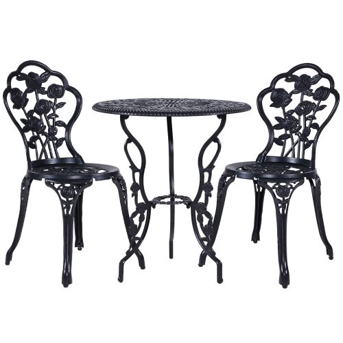 3PC Outdoor Setting Cast Aluminium Bistro Table Chair Patio – Black