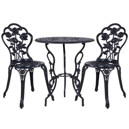 3PC Outdoor Setting Cast Aluminium Bistro Table Chair Patio – Black