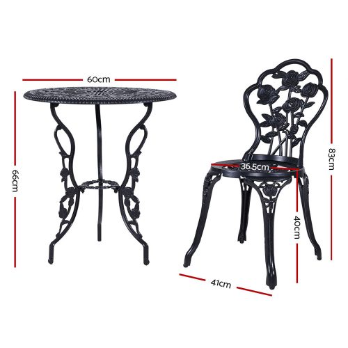 3PC Outdoor Setting Cast Aluminium Bistro Table Chair Patio – Black