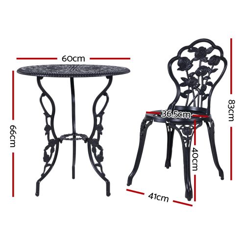 3PC Outdoor Setting Cast Aluminium Bistro Table Chair Patio – Black