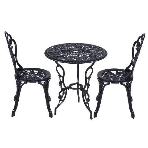3PC Outdoor Setting Cast Aluminium Bistro Table Chair Patio – Black