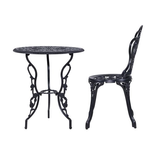 3PC Outdoor Setting Cast Aluminium Bistro Table Chair Patio – Black