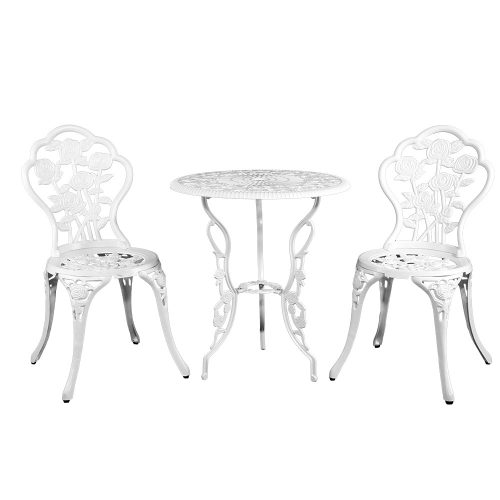 3PC Outdoor Setting Cast Aluminium Bistro Table Chair Patio – White