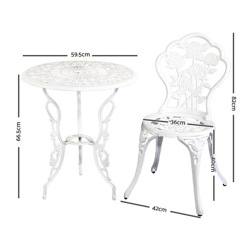 3PC Outdoor Setting Cast Aluminium Bistro Table Chair Patio – White