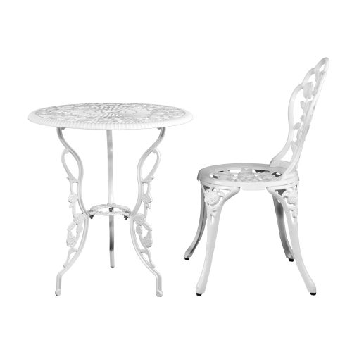 3PC Outdoor Setting Cast Aluminium Bistro Table Chair Patio – White