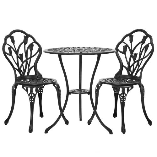 3PC Outdoor Setting Cast Aluminium Bistro Table Chair Patio – Black