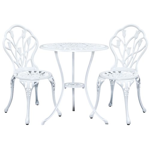 3PC Outdoor Setting Cast Aluminium Bistro Table Chair Patio – White