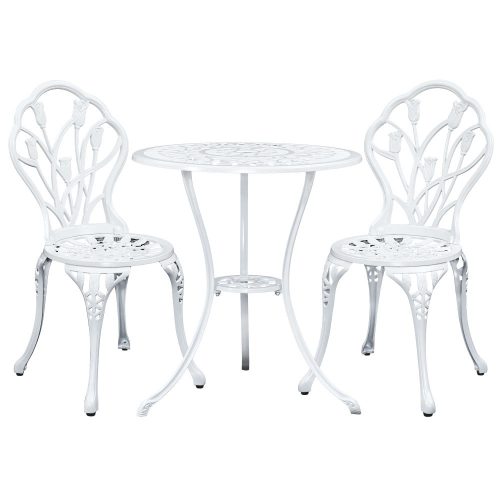 3PC Outdoor Setting Cast Aluminium Bistro Table Chair Patio – White