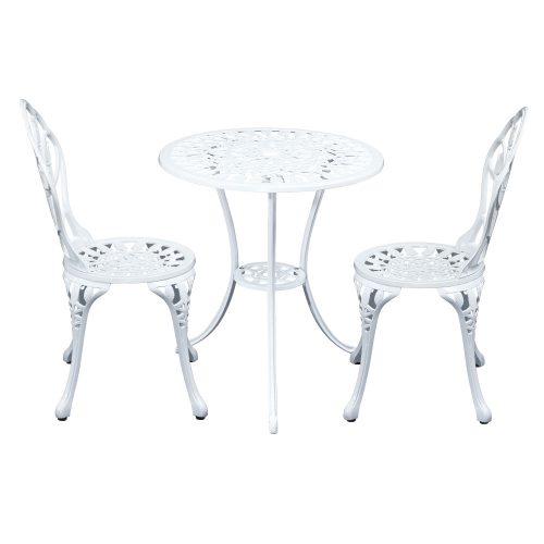 3PC Outdoor Setting Cast Aluminium Bistro Table Chair Patio – White