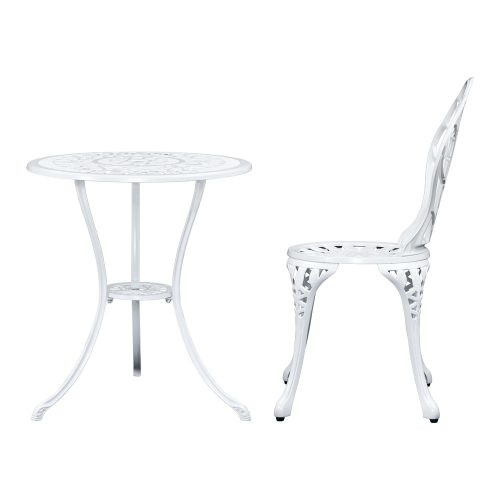 3PC Outdoor Setting Cast Aluminium Bistro Table Chair Patio – White