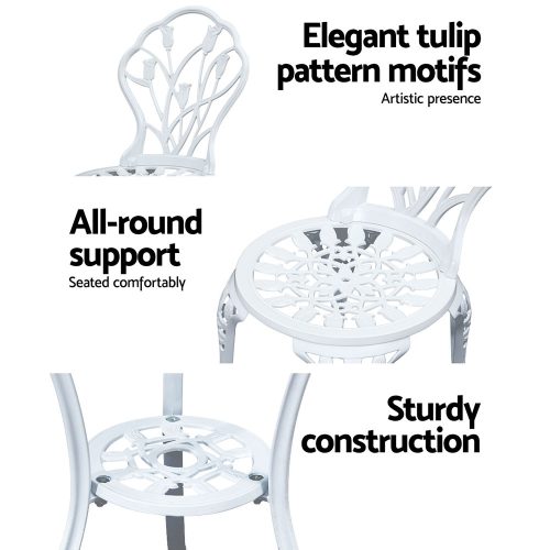 3PC Outdoor Setting Cast Aluminium Bistro Table Chair Patio – White