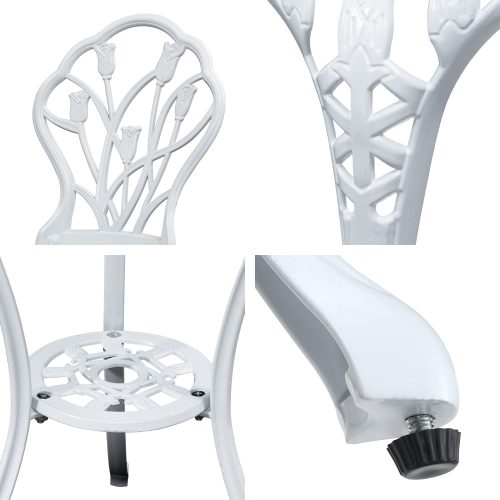 3PC Outdoor Setting Cast Aluminium Bistro Table Chair Patio – White