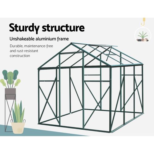 Greenhouse Aluminium Polycarbonate Green House Garden Shed – 1.9×1.9 m