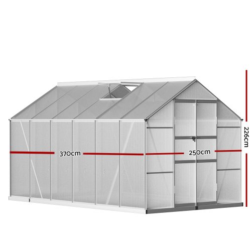 Greenhouse Aluminium Green House Polycarbonate Garden Shed – 370×250 cm