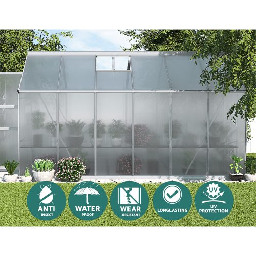 Greenhouse Aluminium Green House Polycarbonate Garden Shed – 370×250 cm