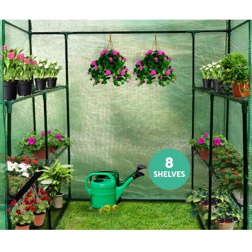 Greenhouse 1.4×1.55x2M Walk in Green House Tunnel Plant Garden Shed 8 Shelves