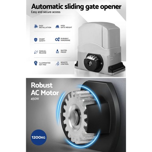 Auto Electric Sliding Gate Opener Keypad Rails – 1200KG 4M 450W + Keypad