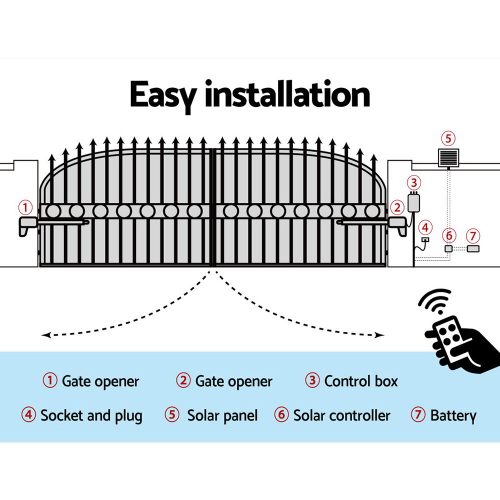 Automatic Electrical Swing Gate Opener Kit – 1000KG 11M Double Arms 20W Solar