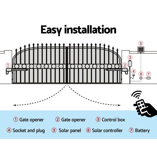 Automatic Electrical Swing Gate Opener Kit – 1000KG 11M Double Arms 40W Solar