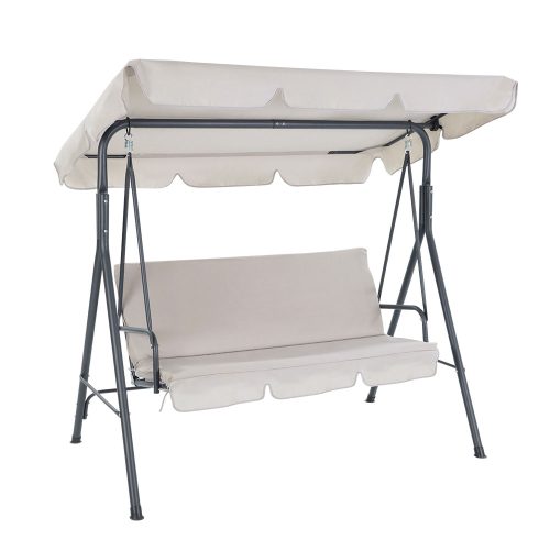 Outdoor Swing Chair Hammock 3 Seater Garden Canopy Bench Seat Backyard – Beige