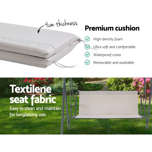 Outdoor Swing Chair Hammock 3 Seater Garden Canopy Bench Seat Backyard – Beige