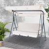 Outdoor Swing Chair Hammock 3 Seater Garden Canopy Bench Seat Backyard – Beige