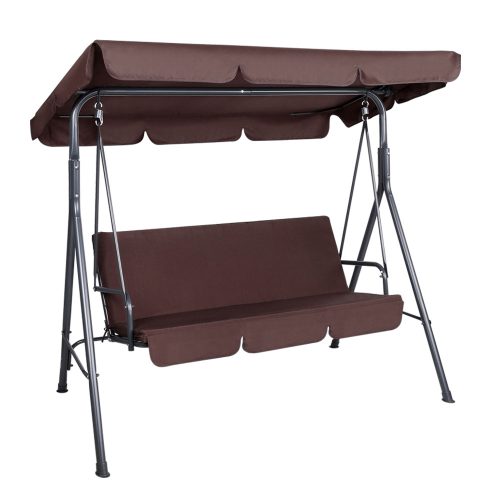 Outdoor Swing Chair Hammock 3 Seater Garden Canopy Bench Seat Backyard – Brown
