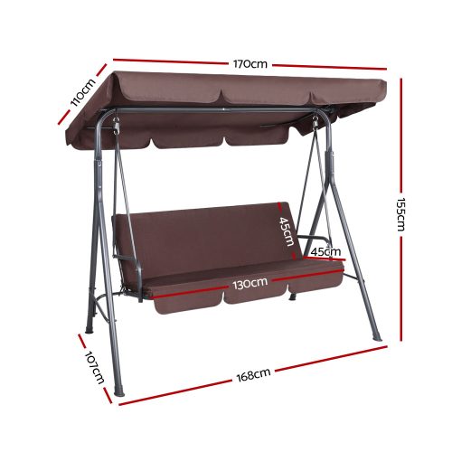 Outdoor Swing Chair Hammock 3 Seater Garden Canopy Bench Seat Backyard – Brown