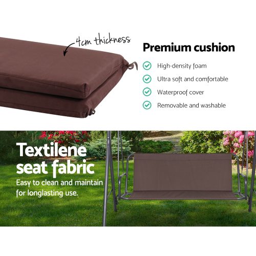Outdoor Swing Chair Hammock 3 Seater Garden Canopy Bench Seat Backyard – Brown