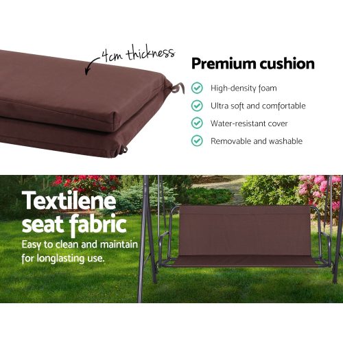 Outdoor Swing Chair Hammock 3 Seater Garden Canopy Bench Seat Backyard – Brown