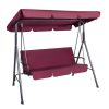 Outdoor Swing Chair Hammock 3 Seater Garden Canopy Bench Seat Backyard – Wine Red