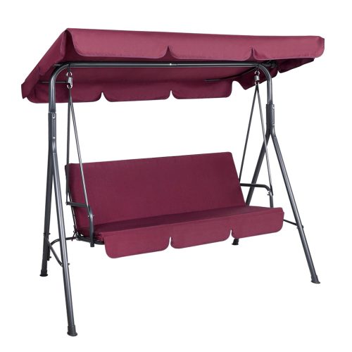 Outdoor Swing Chair Hammock 3 Seater Garden Canopy Bench Seat Backyard – Wine Red