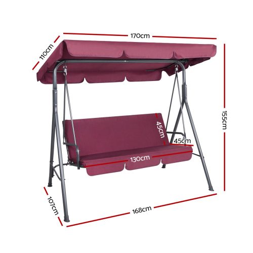 Outdoor Swing Chair Hammock 3 Seater Garden Canopy Bench Seat Backyard – Wine Red