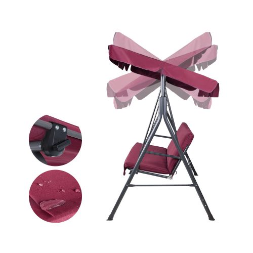 Outdoor Swing Chair Hammock 3 Seater Garden Canopy Bench Seat Backyard – Wine Red
