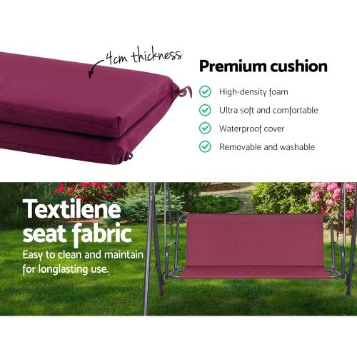 Outdoor Swing Chair Hammock 3 Seater Garden Canopy Bench Seat Backyard – Wine Red