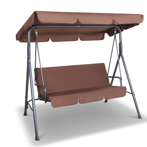 Outdoor Swing Chair Hammock 3 Seater Garden Canopy Bench Seat Backyard – Coffee