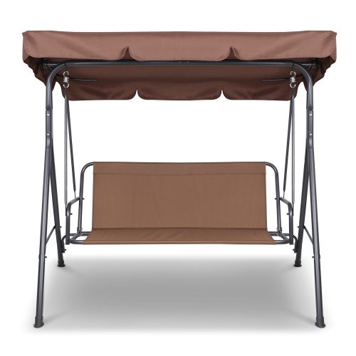 Outdoor Swing Chair Hammock 3 Seater Garden Canopy Bench Seat Backyard – Coffee
