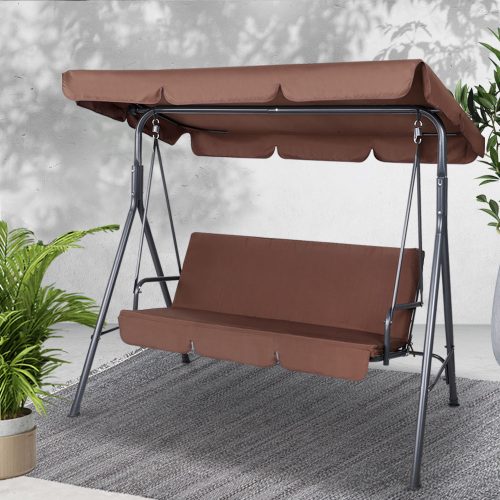 Outdoor Swing Chair Hammock 3 Seater Garden Canopy Bench Seat Backyard – Coffee