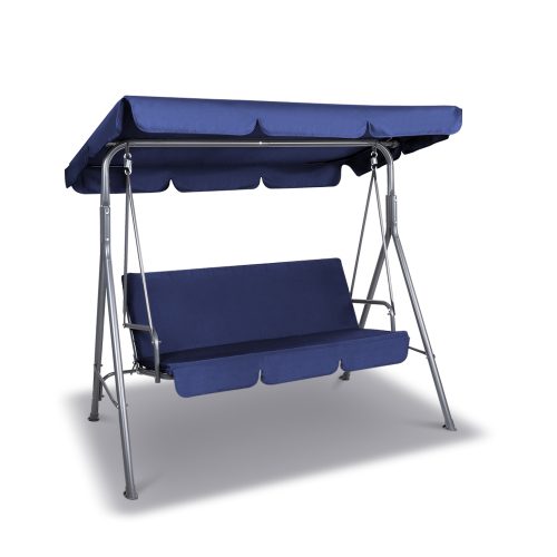 Outdoor Swing Chair Hammock 3 Seater Garden Canopy Bench Seat Backyard – Navy Blue