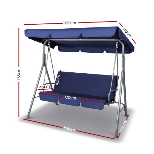 Outdoor Swing Chair Hammock 3 Seater Garden Canopy Bench Seat Backyard – Navy Blue