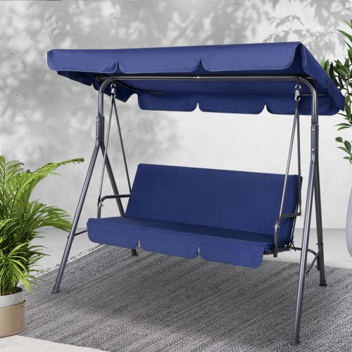 Outdoor Swing Chair Hammock 3 Seater Garden Canopy Bench Seat Backyard – Navy Blue