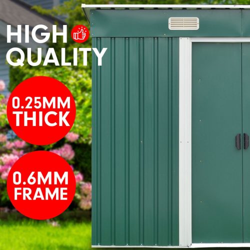 Garden Shed Flat Outdoor Storage Shelter – 121 x 194 x 182 cm, Green