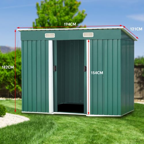 Garden Shed Flat Outdoor Storage Shelter – 121 x 194 x 182 cm, Green