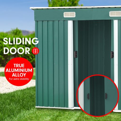 Garden Shed with Base Flat Roof Outdoor Storage – 131 x 238 x 182 cm, Green