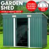 Garden Shed with Base Flat Roof Outdoor Storage – 131 x 238 x 182 cm, Green