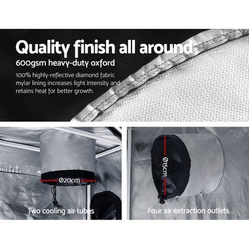 Green Fingers Weather Proof Lightweight Grow Tent – 240x120x200 cm, Black