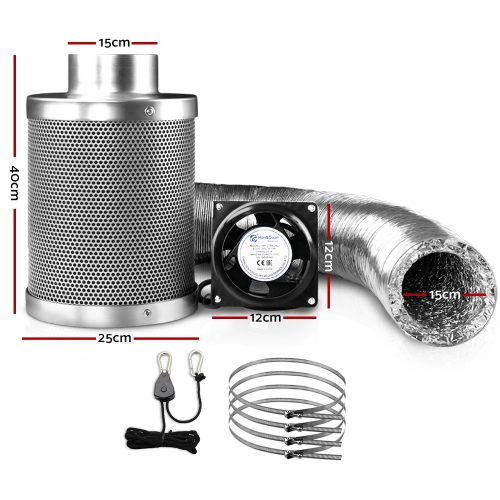 Hydroponics Grow Tent Ventilation Kit Vent Fan Carbon Filter Duct Ducting