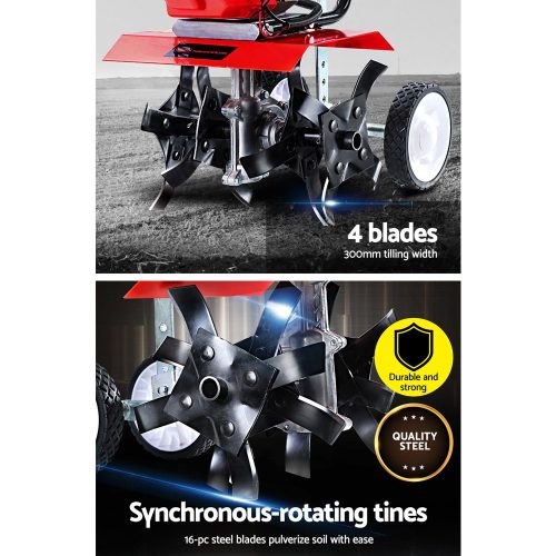 Garden Cultivator Tiller Petrol Rotary Hoe Rototiller – 72CC + 4 Blades