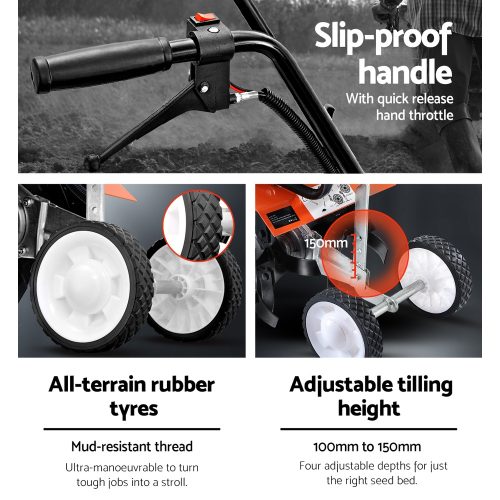 Garden Cultivator Tiller Petrol Rotary Hoe Rototiller – 72CC + 4 Blades